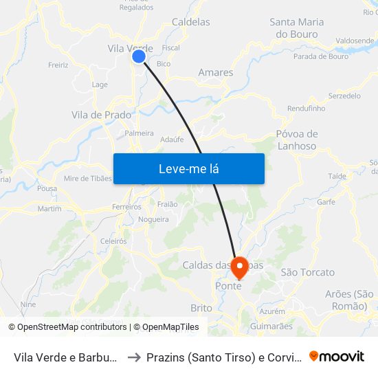 Vila Verde e Barbudo to Prazins (Santo Tirso) e Corvite map