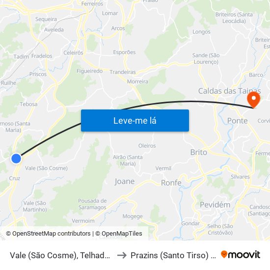 Vale (São Cosme), Telhado e Portela to Prazins (Santo Tirso) e Corvite map