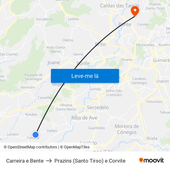 Carreira e Bente to Prazins (Santo Tirso) e Corvite map