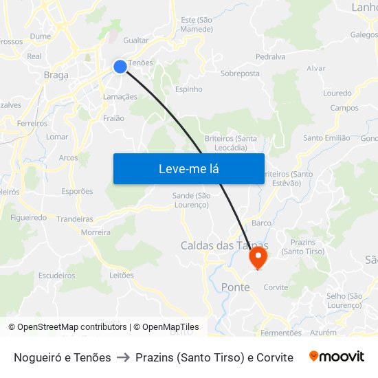 Nogueiró e Tenões to Prazins (Santo Tirso) e Corvite map