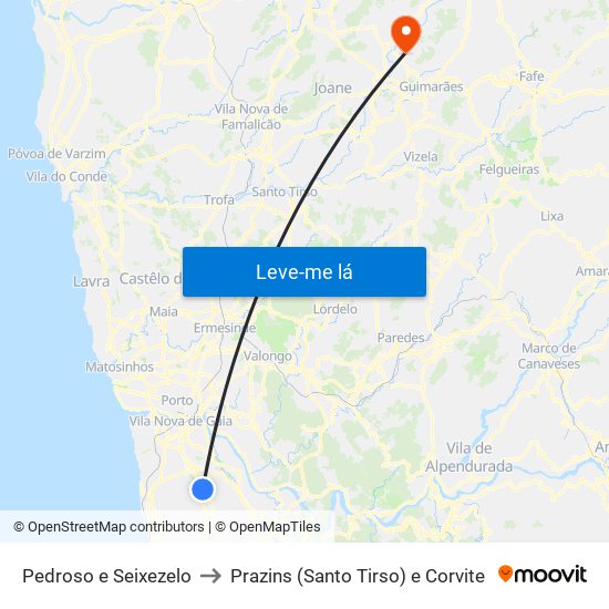 Pedroso e Seixezelo to Prazins (Santo Tirso) e Corvite map