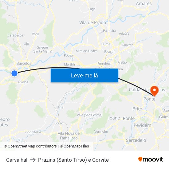 Carvalhal to Prazins (Santo Tirso) e Corvite map