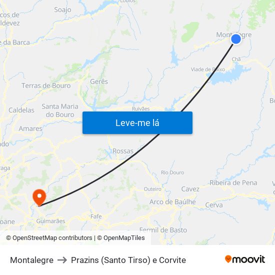 Montalegre to Prazins (Santo Tirso) e Corvite map