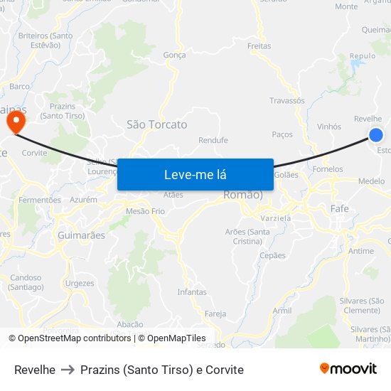 Revelhe to Prazins (Santo Tirso) e Corvite map