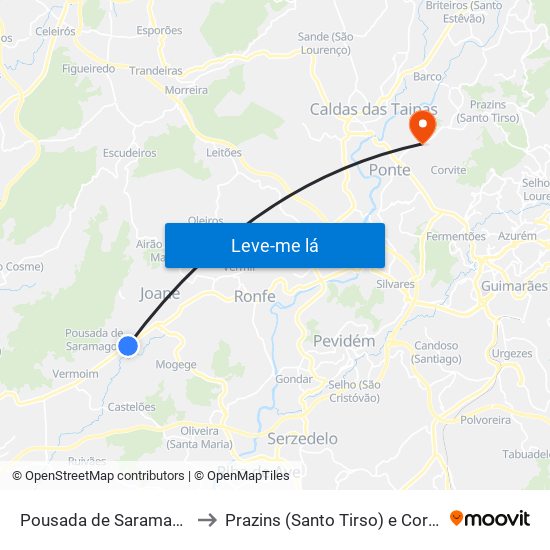 Pousada de Saramagos to Prazins (Santo Tirso) e Corvite map