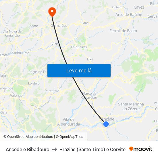 Ancede e Ribadouro to Prazins (Santo Tirso) e Corvite map