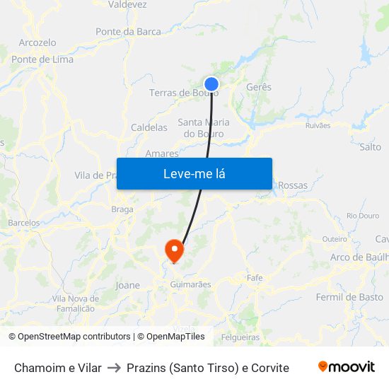 Chamoim e Vilar to Prazins (Santo Tirso) e Corvite map