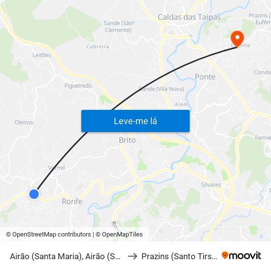 Airão (Santa Maria), Airão (São João) e Vermil to Prazins (Santo Tirso) e Corvite map