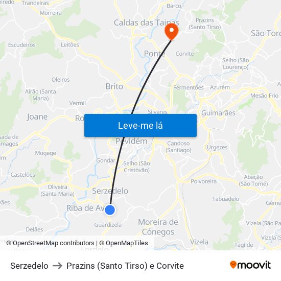 Serzedelo to Prazins (Santo Tirso) e Corvite map