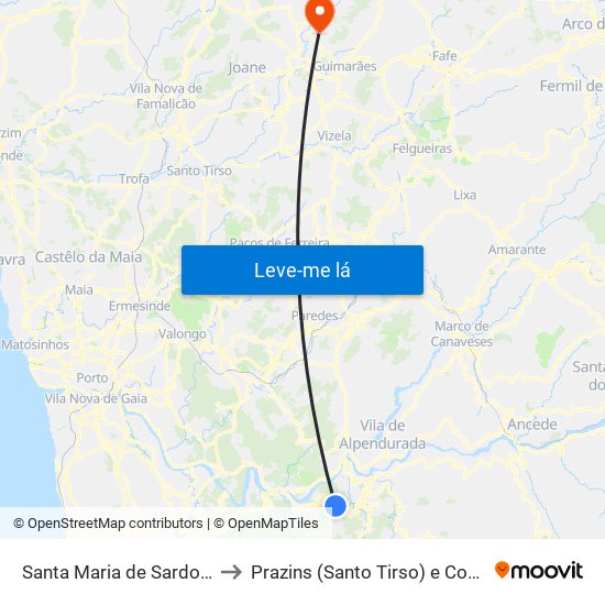 Santa Maria de Sardoura to Prazins (Santo Tirso) e Corvite map