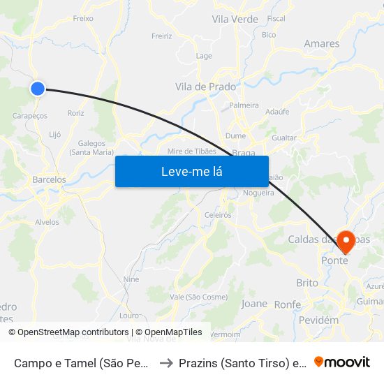 Campo e Tamel (São Pedro Fins) to Prazins (Santo Tirso) e Corvite map