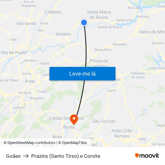 Goães to Prazins (Santo Tirso) e Corvite map