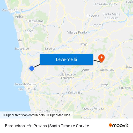 Barqueiros to Prazins (Santo Tirso) e Corvite map