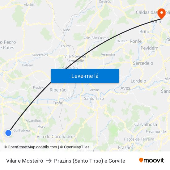 Vilar e Mosteiró to Prazins (Santo Tirso) e Corvite map