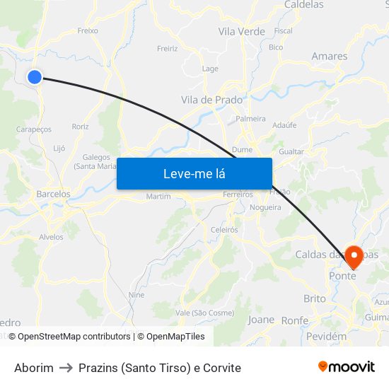 Aborim to Prazins (Santo Tirso) e Corvite map