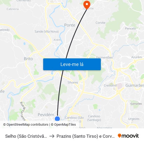 Selho (São Cristóvão) to Prazins (Santo Tirso) e Corvite map