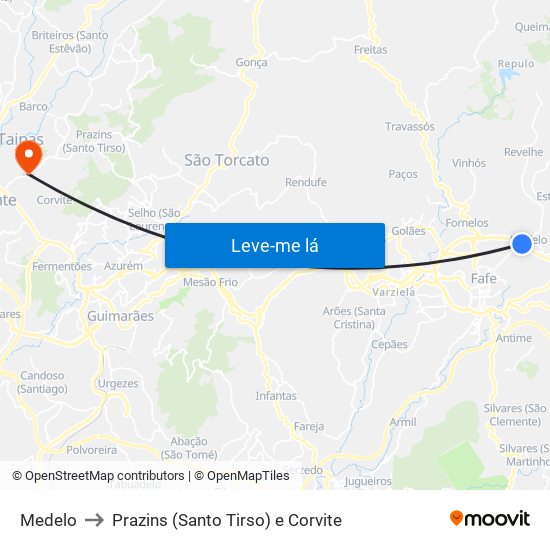 Medelo to Prazins (Santo Tirso) e Corvite map