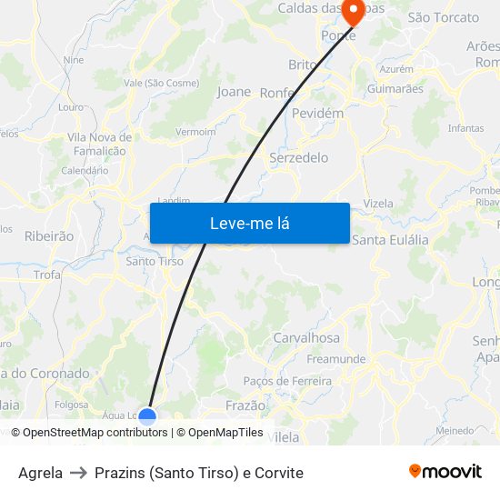 Agrela to Prazins (Santo Tirso) e Corvite map