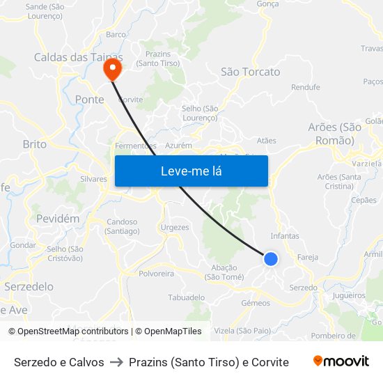 Serzedo e Calvos to Prazins (Santo Tirso) e Corvite map