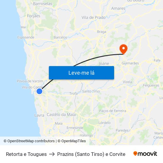 Retorta e Tougues to Prazins (Santo Tirso) e Corvite map