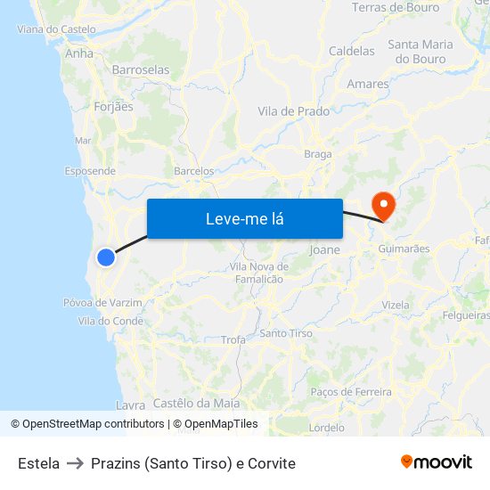 Estela to Prazins (Santo Tirso) e Corvite map