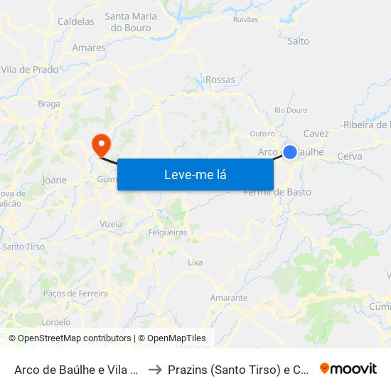 Arco de Baúlhe e Vila Nune to Prazins (Santo Tirso) e Corvite map