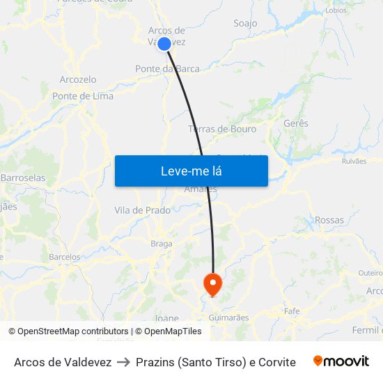 Arcos de Valdevez to Prazins (Santo Tirso) e Corvite map