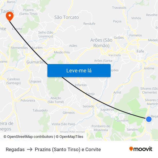 Regadas to Prazins (Santo Tirso) e Corvite map