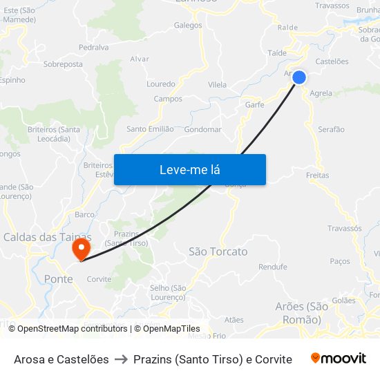 Arosa e Castelões to Prazins (Santo Tirso) e Corvite map