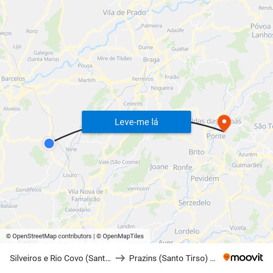 Silveiros e Rio Covo (Santa Eulália) to Prazins (Santo Tirso) e Corvite map