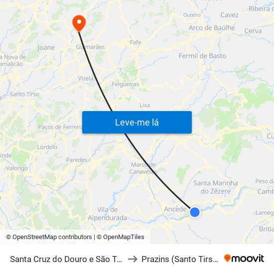 Santa Cruz do Douro e São Tomé de Covelas to Prazins (Santo Tirso) e Corvite map