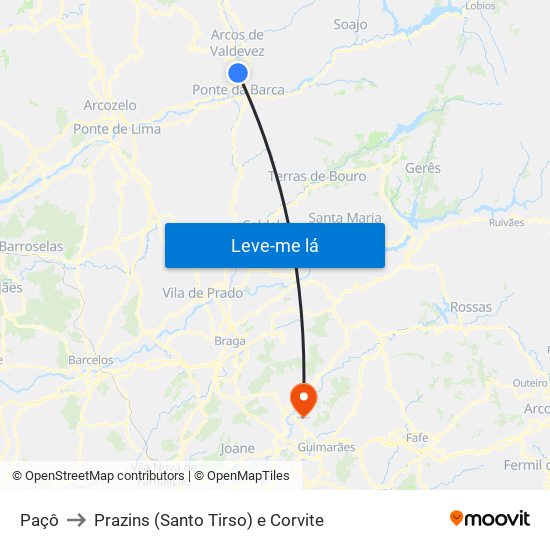 Paçô to Prazins (Santo Tirso) e Corvite map