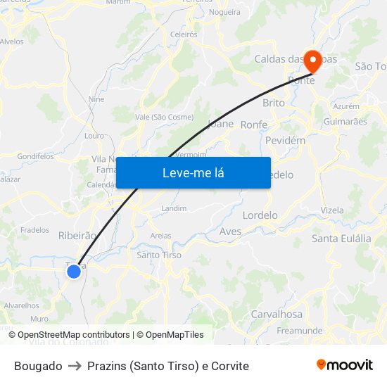 Bougado to Prazins (Santo Tirso) e Corvite map