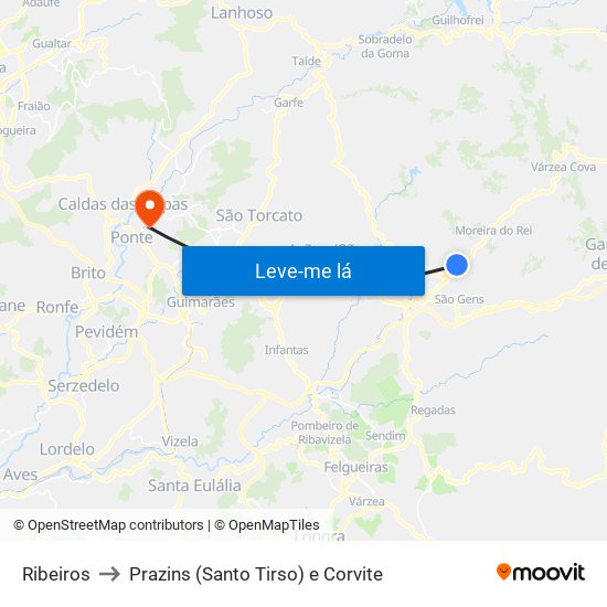 Ribeiros to Prazins (Santo Tirso) e Corvite map