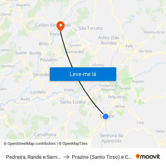 Pedreira, Rande e Sernande to Prazins (Santo Tirso) e Corvite map