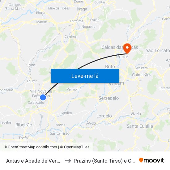 Antas e Abade de Vermoim to Prazins (Santo Tirso) e Corvite map