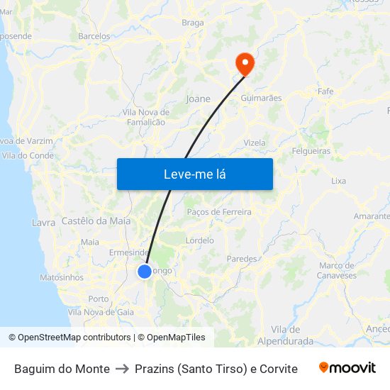 Baguim do Monte to Prazins (Santo Tirso) e Corvite map