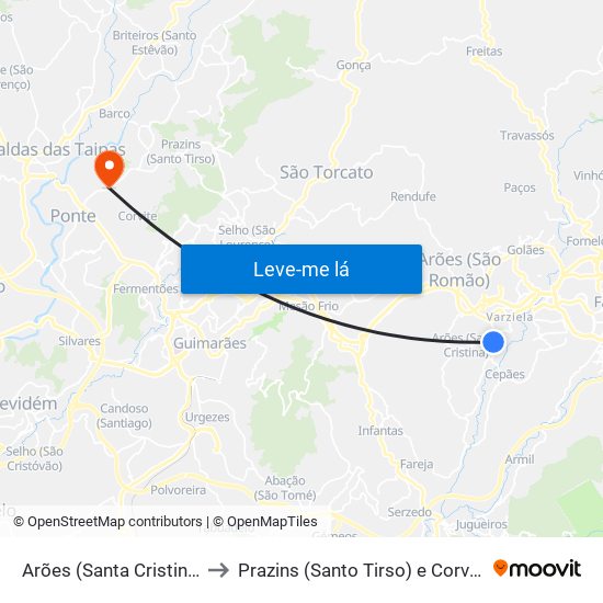 Arões (Santa Cristina) to Prazins (Santo Tirso) e Corvite map