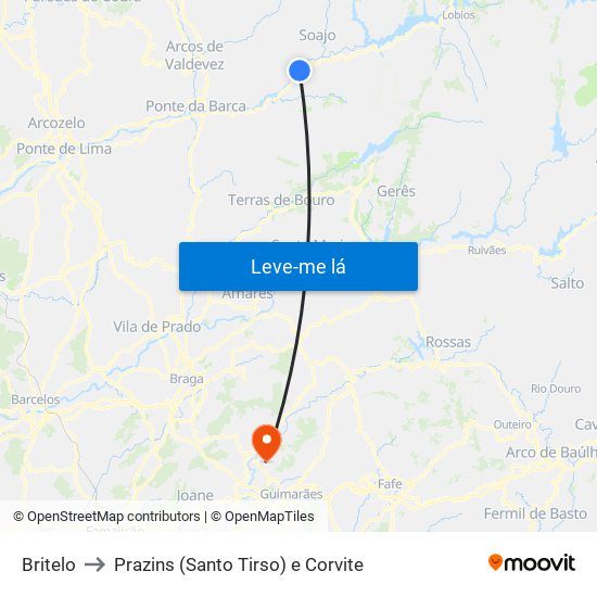 Britelo to Prazins (Santo Tirso) e Corvite map