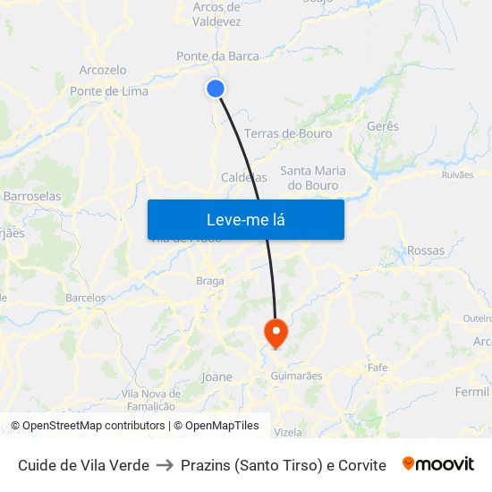 Cuide de Vila Verde to Prazins (Santo Tirso) e Corvite map