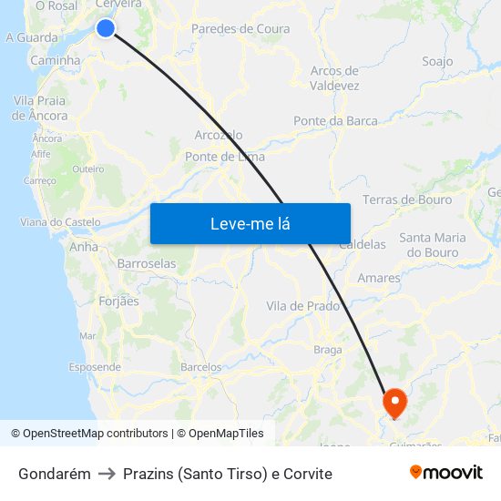 Gondarém to Prazins (Santo Tirso) e Corvite map