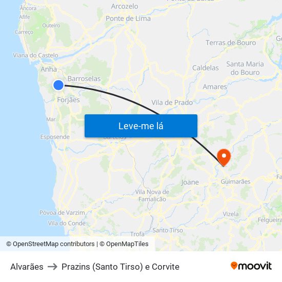 Alvarães to Prazins (Santo Tirso) e Corvite map