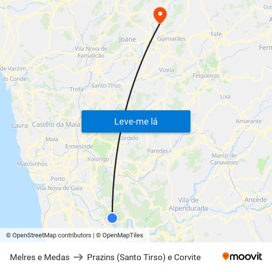 Melres e Medas to Prazins (Santo Tirso) e Corvite map