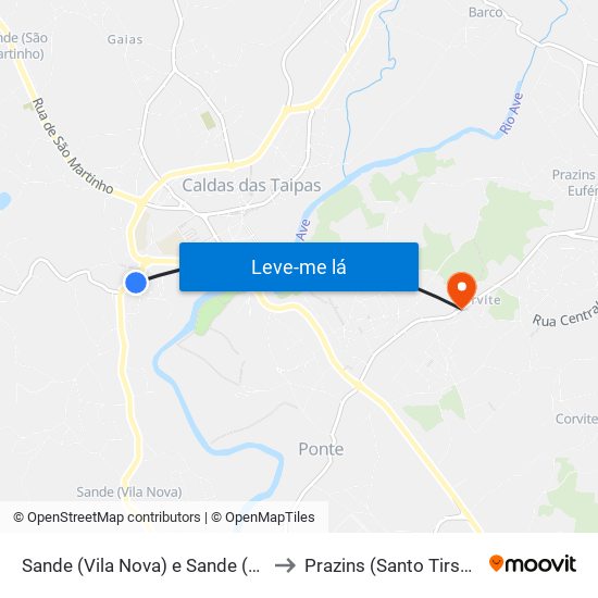 Sande (Vila Nova) e Sande (São Clemente) to Prazins (Santo Tirso) e Corvite map