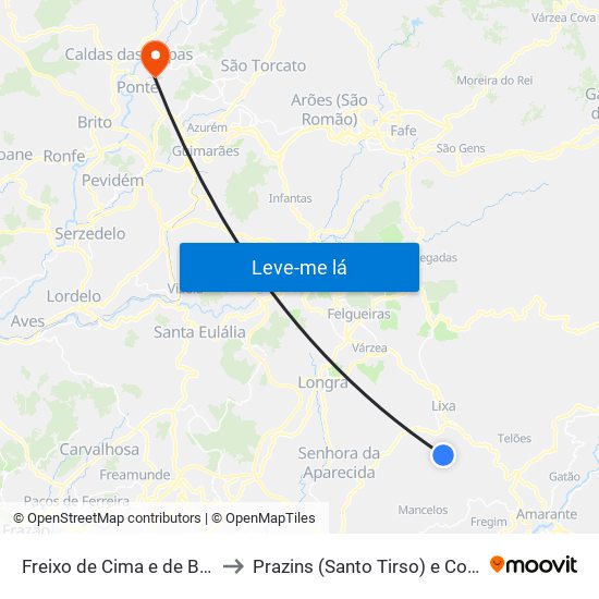 Freixo de Cima e de Baixo to Prazins (Santo Tirso) e Corvite map