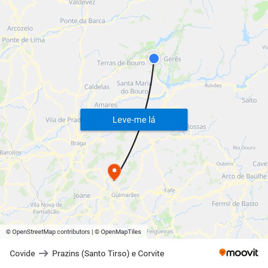 Covide to Prazins (Santo Tirso) e Corvite map