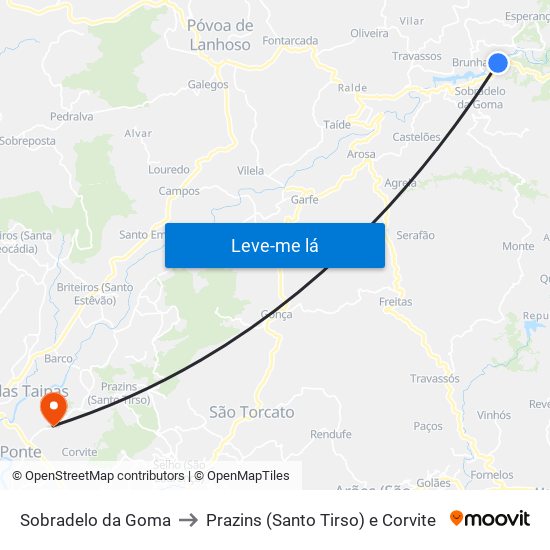 Sobradelo da Goma to Prazins (Santo Tirso) e Corvite map