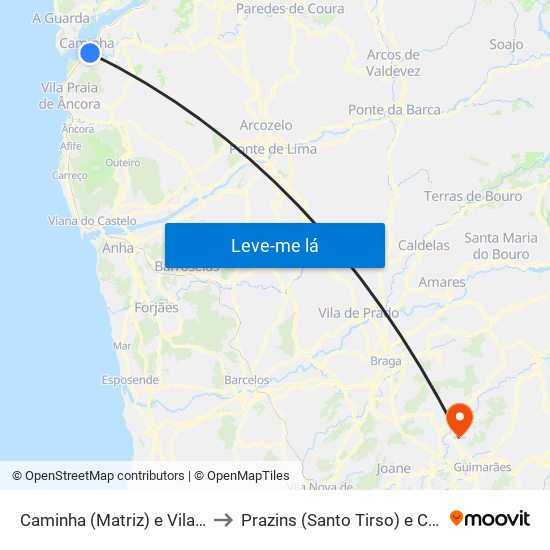 Caminha (Matriz) e Vilarelho to Prazins (Santo Tirso) e Corvite map