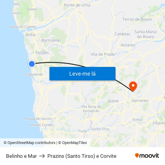 Belinho e Mar to Prazins (Santo Tirso) e Corvite map