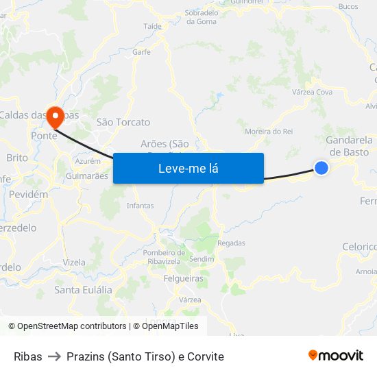 Ribas to Prazins (Santo Tirso) e Corvite map